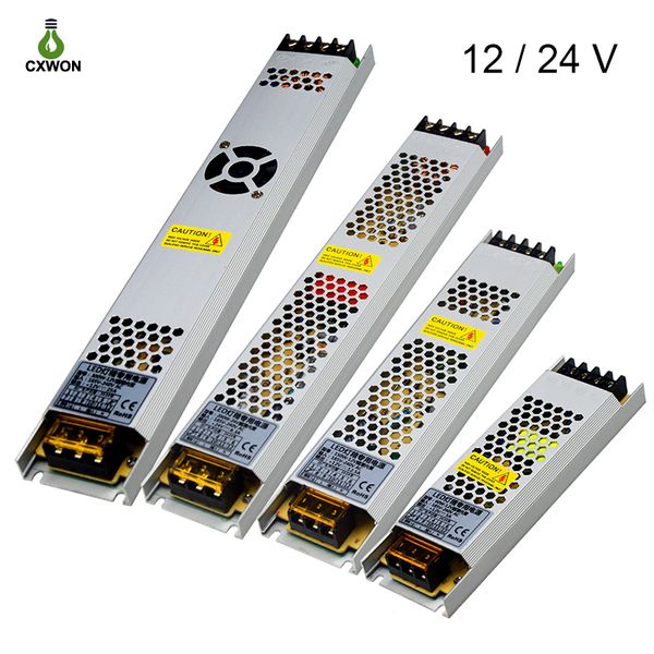 Ultradünnes LED-Netzteil DC 12V 24V Beleuchtungstransformatoren 60W 100W 150W 200W 300W 400W 500W AC180-260V Treiber für Streifenwerbelicht