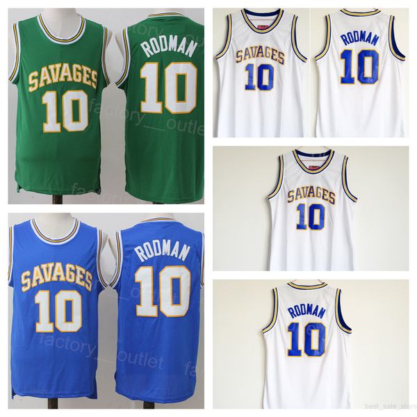 

ncaa college oklahoma savages basketball dennis rodman jersey 10 high school university stitched team color green blue white for sport fans, Black