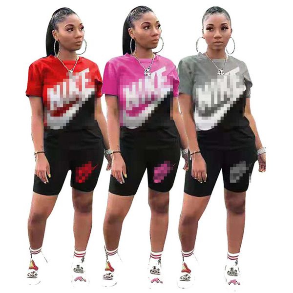 

2022 summer women designer tracksuits outfits cotton t shirt shorts two piece set jogger sport suit fashion letter print o-neck k0051, Gray