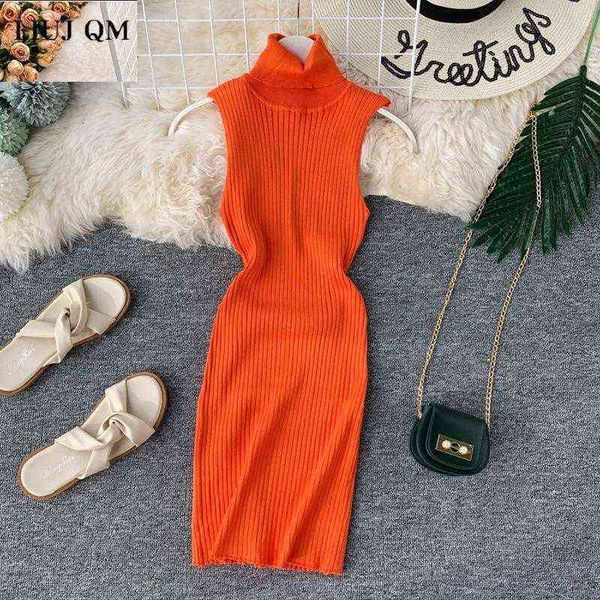 

women turtleneck knitted tank dress spring autumn new ladies slim solid pencil mini sweater dress 2022 elegant dress vestidos y220413, Black;gray