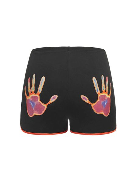 

plus figure print knot front shorts c6cf#, Black