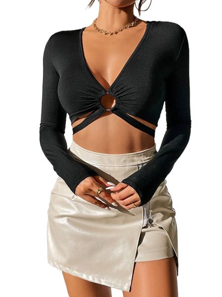 

petite ring linked tie back crop a1r8#, White