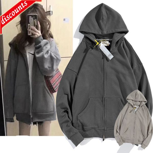 

men's brand fashion trend sweater wholesale hoodie loose shoulder and women's casual zip coat, Black
