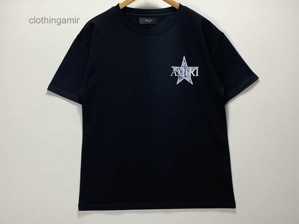 

european and american designer amirss t shirt 2022 fashion cashew pentagram letter printed t-shirt 3pig, White;black