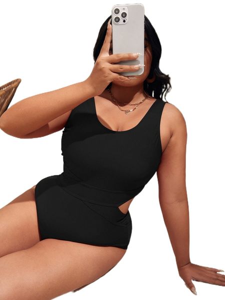 

plus cut-out one piece swimsuit z4lc#, White;black