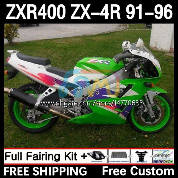 ABS BODYS KIT для Kawasaki Ninja ZX4R ZXR 400 CC 400CC 1991 1992 1993 1994 1995 1996 Cowling 12dh.63 ZXR-400 Bodywork ZX 4R ZXR400 91 92 93 94 95 96 Fairing Green White