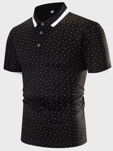

men polka dot print polo shirt o82c#, White;black