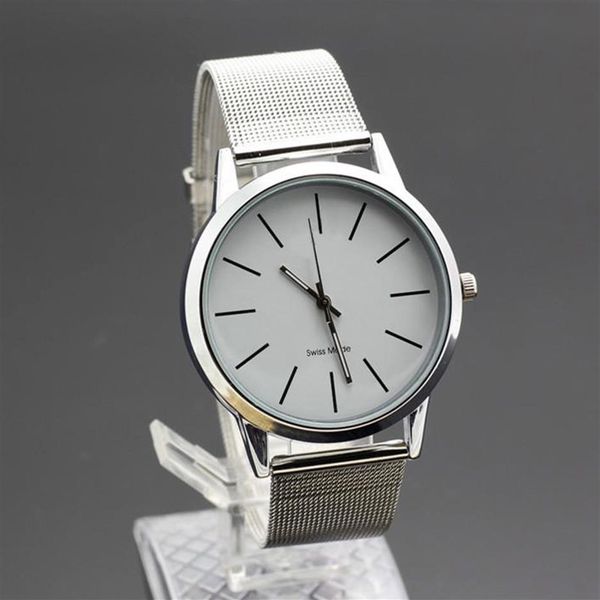 

fashion brand women's men's silver steel metal band quartz wrist watch343u, Slivery;brown