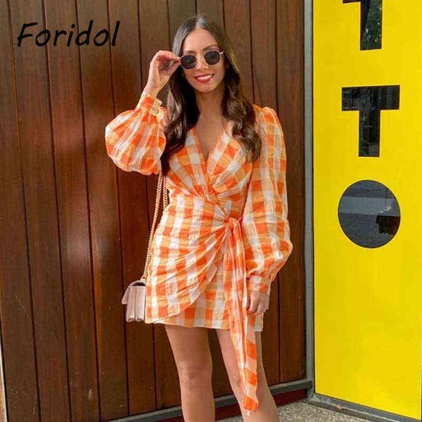 

bowknot irregular autumn plaid casual dress vestidos for women gingham orange fashion vintage dress robe femme new l220714, Black;gray