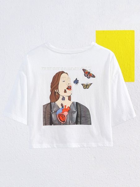 

x kelsey marie butterfly print drop shoulder tee h31w#, White