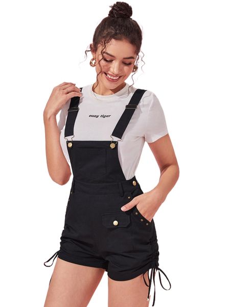 

x jori yelir flap pocket drawstring side overall romper without tee t09k#, Black;white