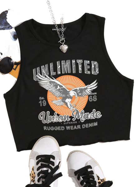 

plus eagle & letter graphic tank b6n1#, Black