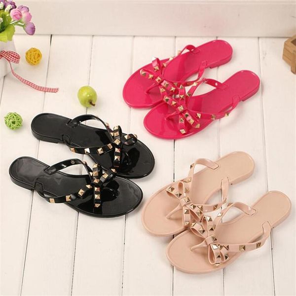 

fashion new europe and us summer cool slippers new fashion bow sandals beach sandals decorated with rivets245k, Black