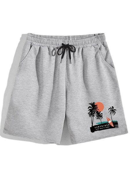 

romwe guys letter tropical graphic drawstring shorts p01g#, White;black