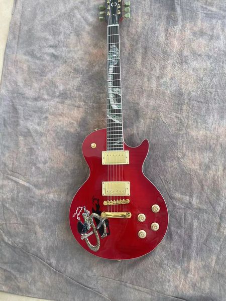 Guitarra elétrica Snake Red Six String LP Ebony Fingerboard Acessórios dourados Guitar