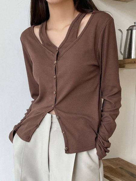 

dazy ribbed knit cut out tee m2g1#, White