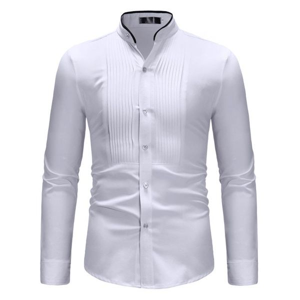 Männer Casual Hemden Herren Weiß Mandarin Kragen Kleid Hochzeit Smoking Hemd 2022 Marke Slim Fit Langarm Männlich Business Chemise