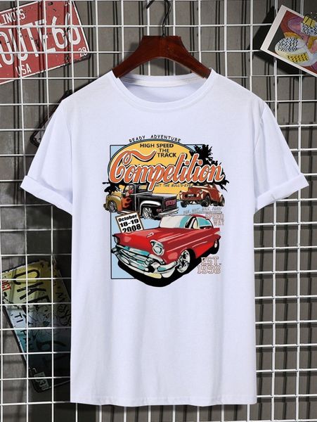 

men slogan & car print tee y0mn#, White;black