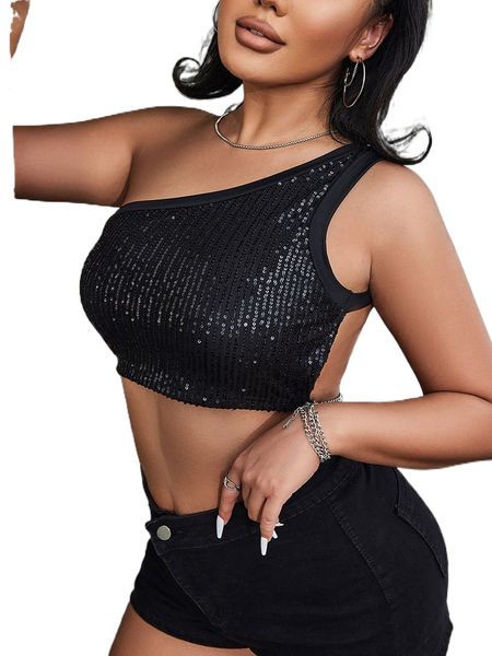 

one shoulder chain linked backless crop sequin w8mf#, White