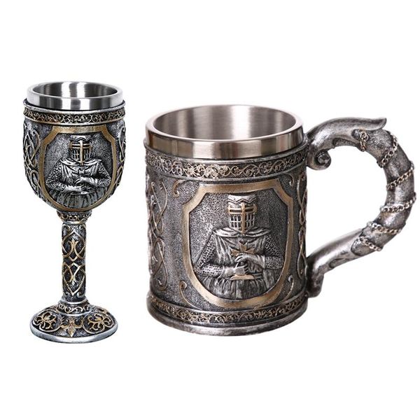 Kupalar Ortaçağ Templar Haçlı Şövalye Kupa Takım Çapraz Bira Stein Tankard Kahve Cupmugs