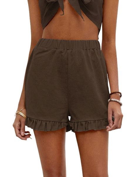 

solid ruffle hem straight leg shorts g4kj#, White;black