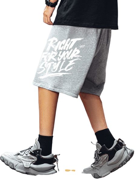 

men slogan graphic drawstring waist shorts q04v#, White;black