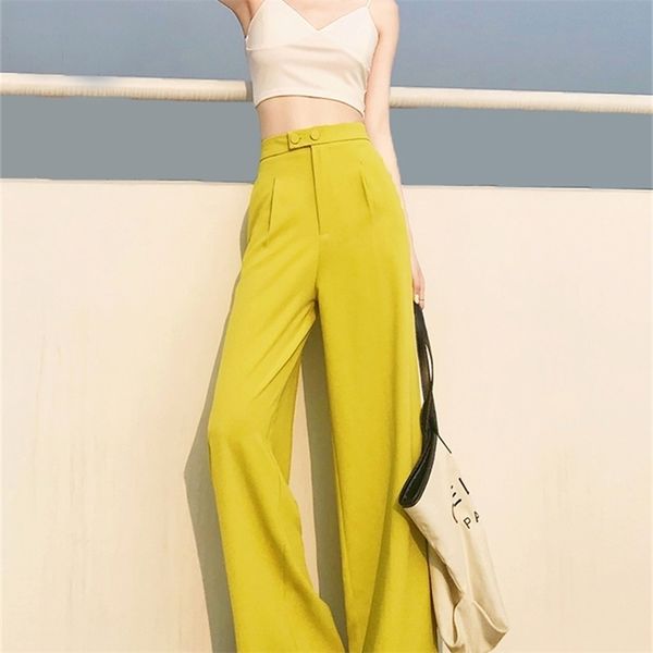 

graceful female loose straightcut high waist pants oversized casual stylish fabric wide leg pants korean fashion female pants 201012, Black;white
