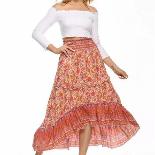 Baumwolle Blumenmuster Bohemian Boho Rock Strand Sarong Midi Blume in Rosa Badeanzug Cover Up A261 Damen Bademode