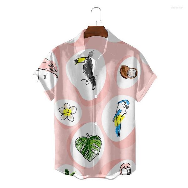 Мужские повседневные рубашки Мужская гавайская рубашка с топ 5xl 3D Flamingo Bird Print для мужчин 2022 моды Breathablemen's Eldd22