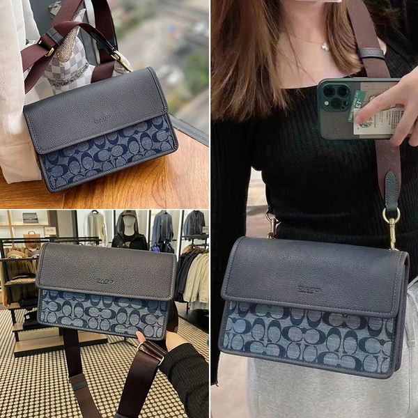 

designer bags 2022 new men's turner flap denim blue flip messenger xiang bulei one shoulder camera