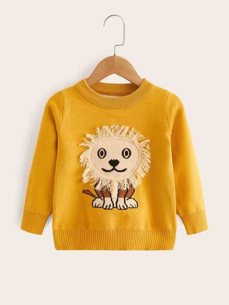 

toddler boys cartoon lion fringe trim sweater she01, Blue