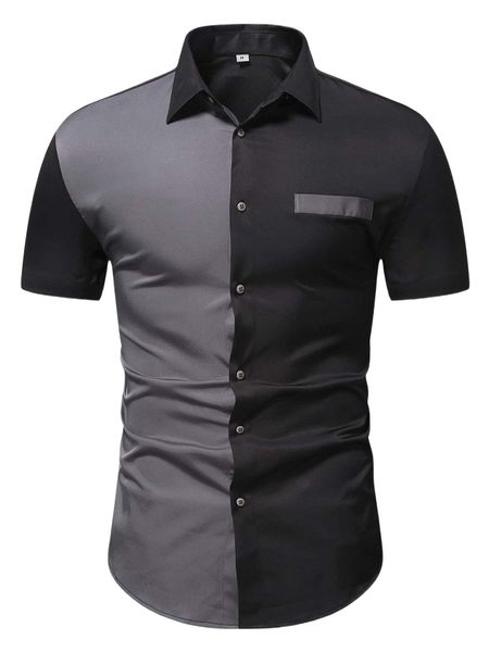 

men colorblock button up shirt k071#, White;black