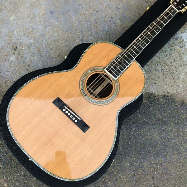 

abalone 39" solid red cedar 000 type acoustic guitar with ebony fingerboard