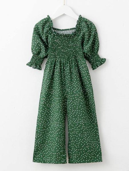 

toddler girls polka dot shirred frilled puff sleeve jumpsuit she, Blue