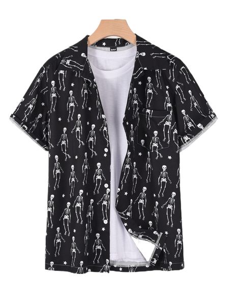 

romwe guys skeleton print shirt without tee 27vy#, White;black