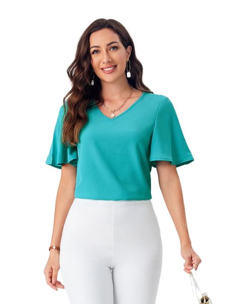 

emery rose solid butterfly sleeve blouse n2i8#, White