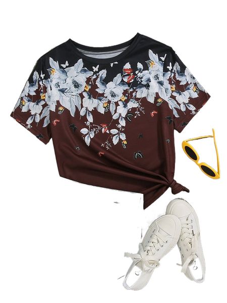 

floral & butterfly print tee s7no#, White