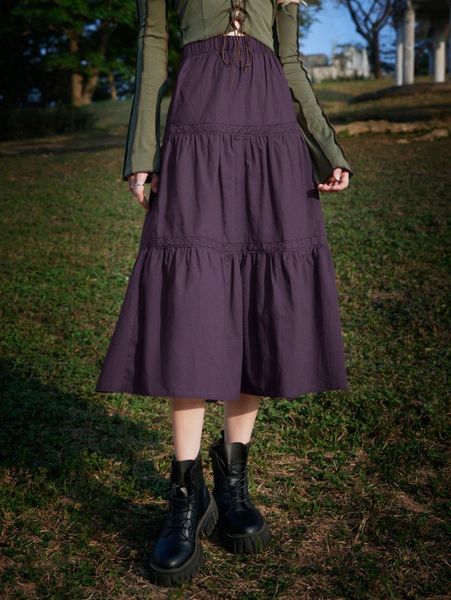 

romwe solid contrast lace skirt p6zv#, Black