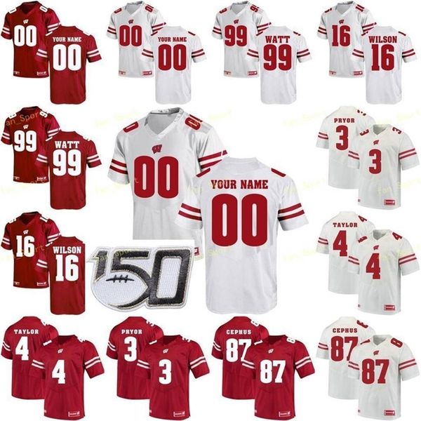 Nik1 NCAA College Jerseys Wisconsin Badgers 6 Danny Davis III 57 Jack Sanborn 23 Jonathan Taylor 99 JJ Watt Custom Football Stitched