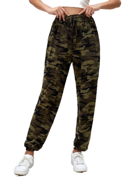 

camo print tie waist sweatpants m6gc#, Black;white