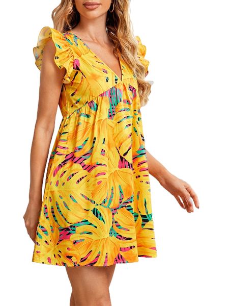 

r.uffle trim t.ropical print s.mock d.ress m4rc#, Black;gray