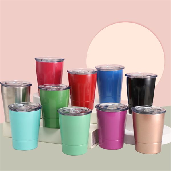 Toddler Tumbler Çocuklar Kupa Süt Kupası Süblimasyon 8 oz / 12oz 304 Paslanmaz Çelik Çift Duvar Vakum Yalıtımlı Sippy Cam Termal Plastik Saman ve Slayt Kapağı