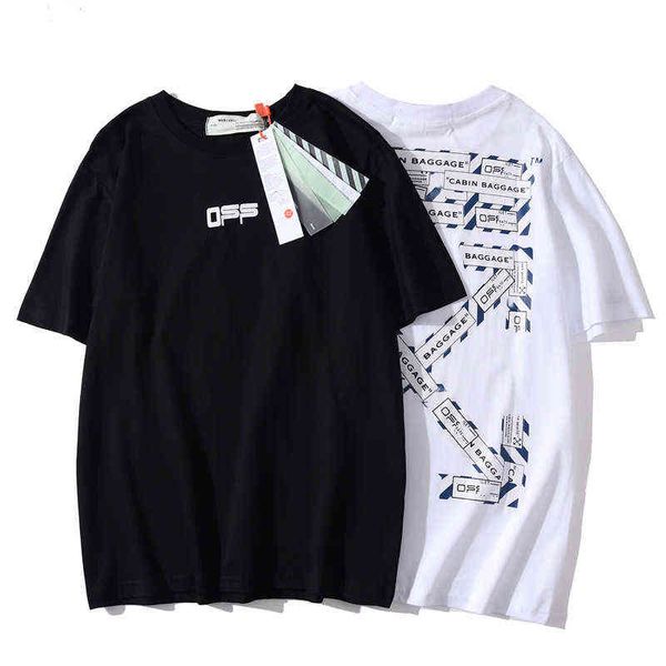 

factory direct sales designer new brand short sleeve wholesale couple's ow off plastic strip arrow print street men's and women&#0, White;black