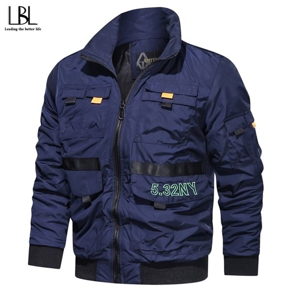 

casual bomber jacket men autumn spring military pockets jackets man outwear slim fit mens coat tracksuit fitness clothing 201128, Black;brown