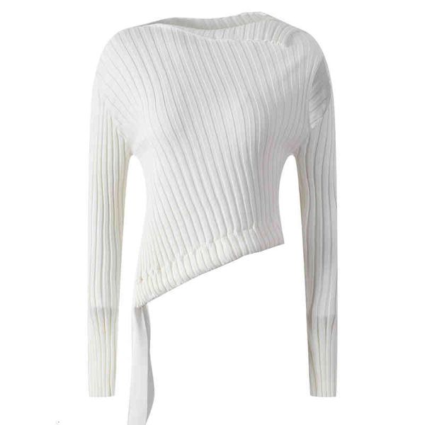 

women's knits tees sweater foreign style design chic autumn winter early with long sleeve irregular off shoulder split lace up hr5u, White