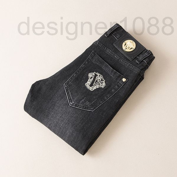 

men's jeans designer autumn and winter men's micro elastic jeans fashion brand embroidered high-end pants slim fit leggings 3b24, Blue