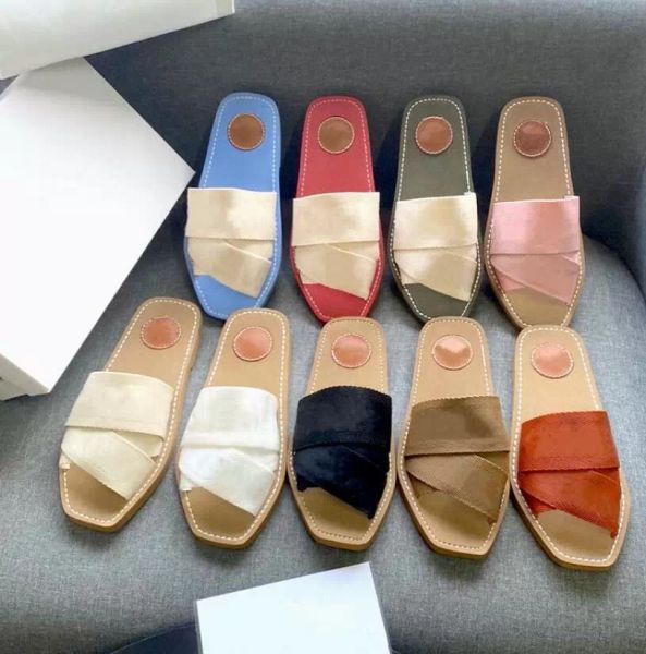 

women sandals woody mules brand slipper slide sandal chlos fahsion deisgner lady lettering fabric outdoor leather sole slides flip247p, Black