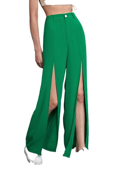 

high waist slit thigh wide leg pants b1zz#, Black;white
