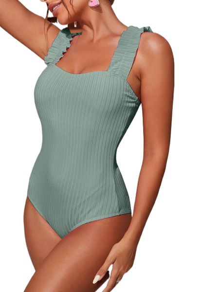 

frill trim one piece swimsuit i5ot#, White;black