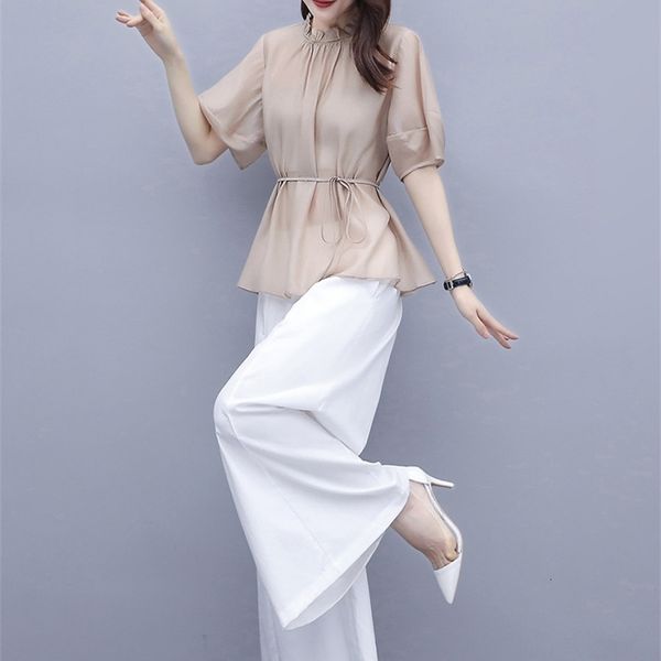 

women's two piece pants professional suit women's summer 2022 fashion and foreign style wear age reduced slim fashionable wide leg, White
